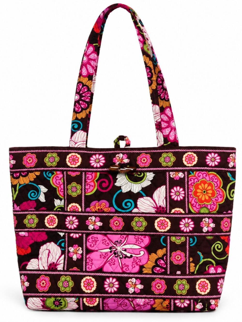 Vera Bradley Quilted Floral Patchwork Tote — Pink, Brown & Teal